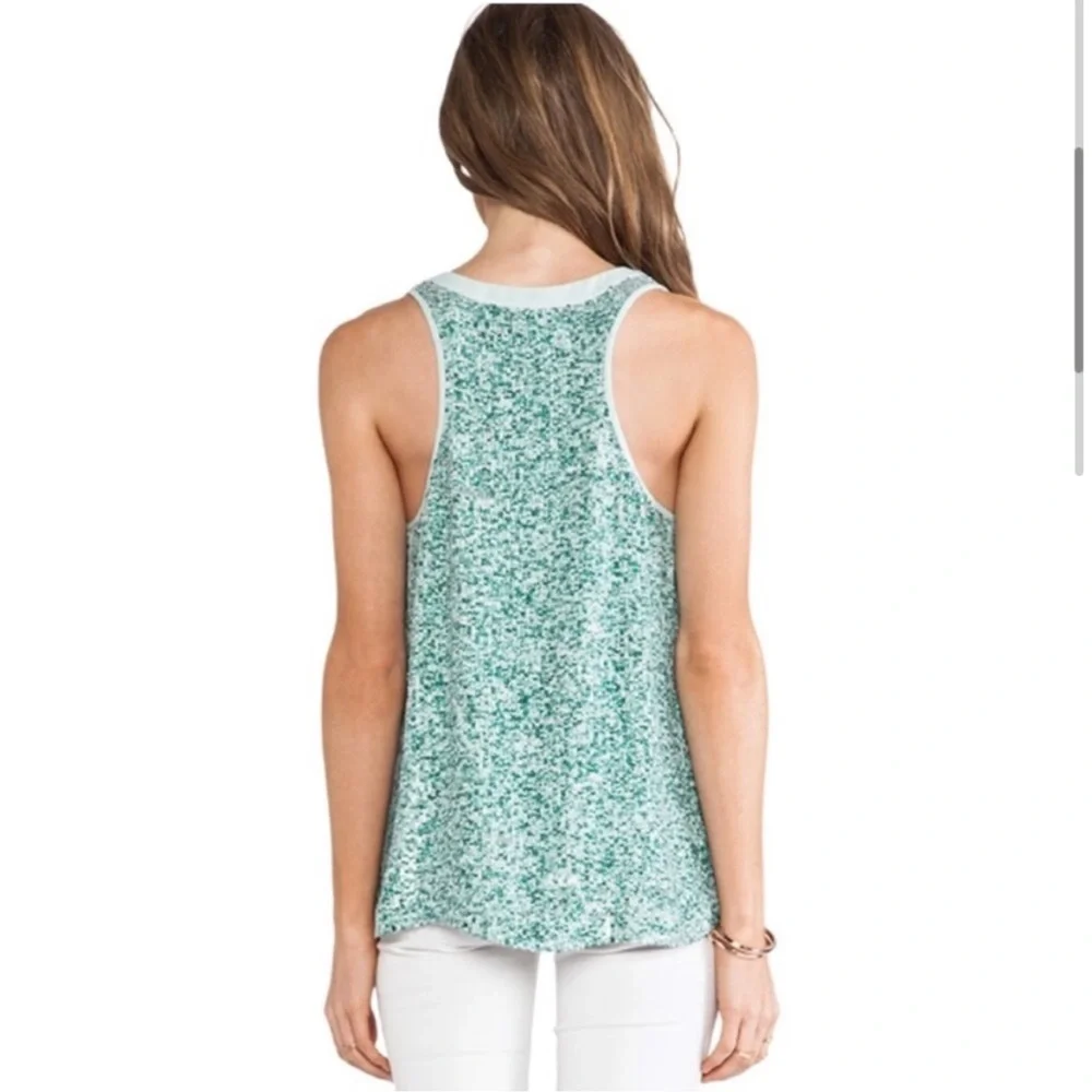 Diane Von Furstenberg Emilia Turquoise & Green Silk Marble Sequin Tank - Picture 3 of 16